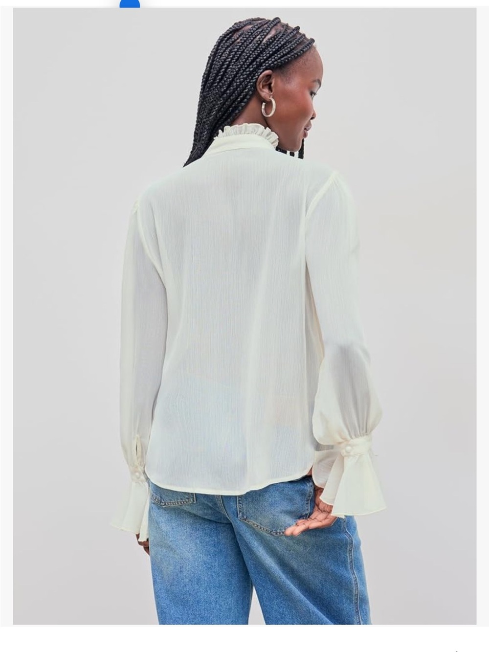 CIDER Chiffon High Neck Soild Lace Faux Pearl Long Sleeve Blouse L - Picture 3 of 12